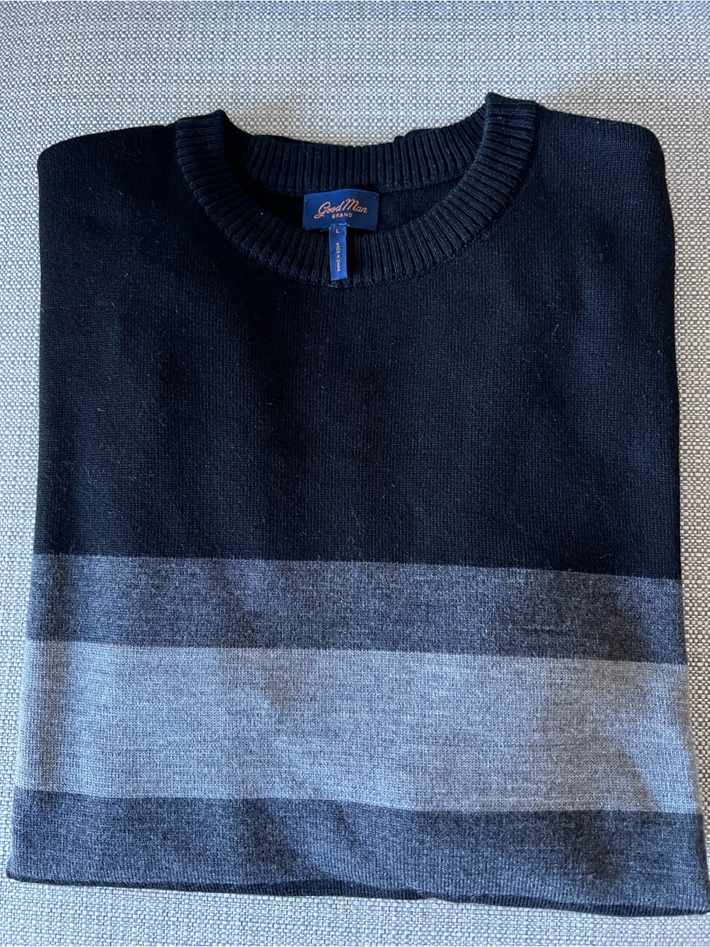 Good Man Brand Crewneck Black w/Gray Stripe Sweater-100% fine merino wool-Large